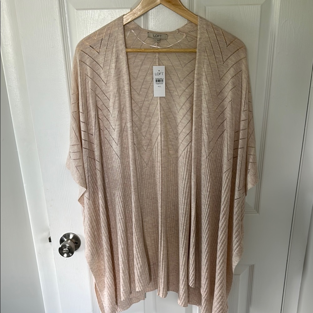 LOFT Cream Shrug with Cable Knit Texture